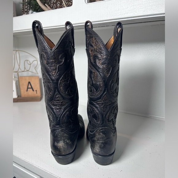 Vintage Tony Lama Gold Label Women’s Black Western Cowboy Boots 6–6.5 USA Made - Picture 4 of 9